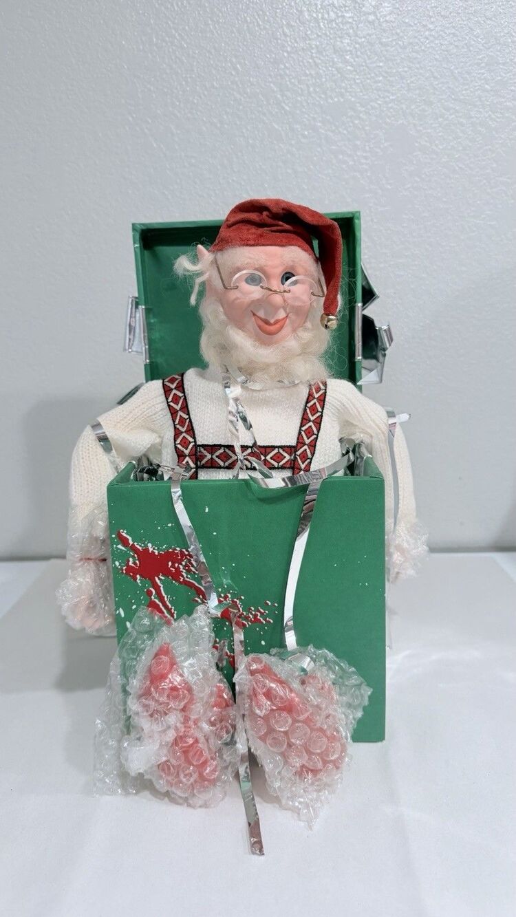 Vintage 1989 Rugle Christmas Elf Jack In The Box Pop Up Holiday Decoration